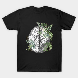 Brain human anatomy,Floral, eucalyptus leaves, mental, watercolor T-Shirt